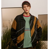 Unisex Jacket Spring and Autumn Retro Patchwork Contrast Color Stand-up Collar Coat